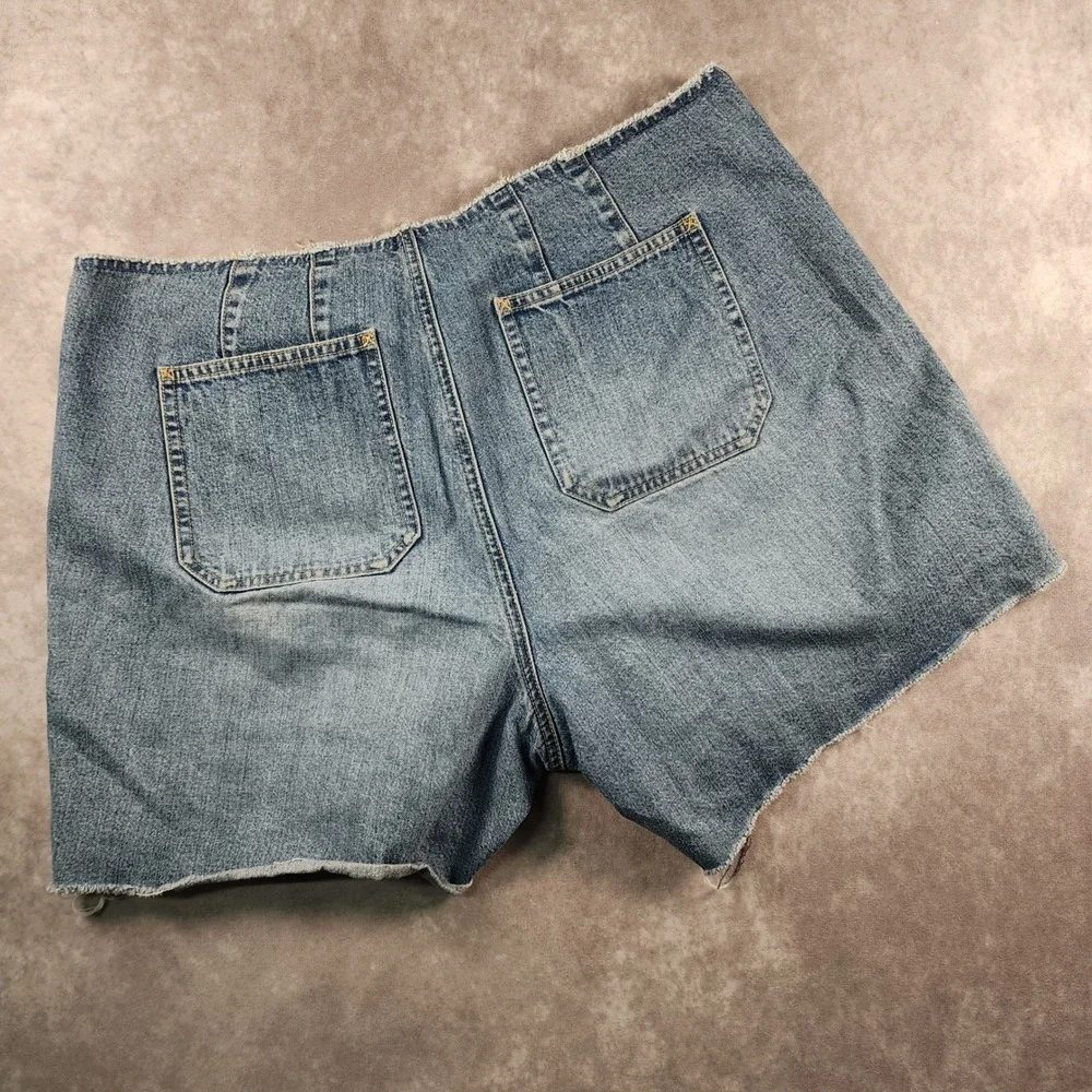 Venezia Jeans Denim Shorts 16 Blue Cotton High Waist Button Fly Raw Hem Cut Offs